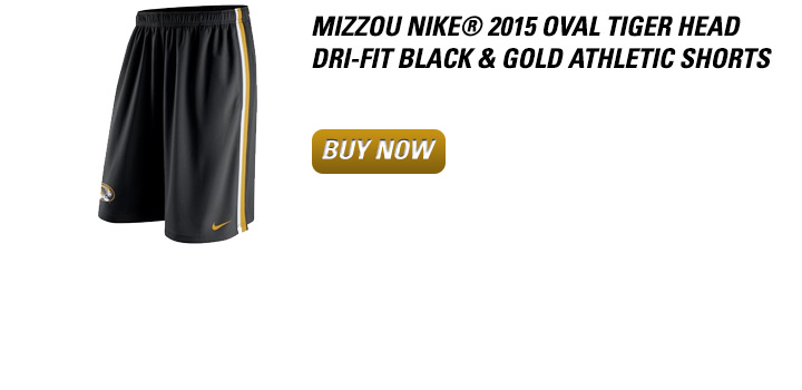 Mizzou Nike® 2015 Oval Tiger Head Dri-Fit Black & Gold Athletic Shorts